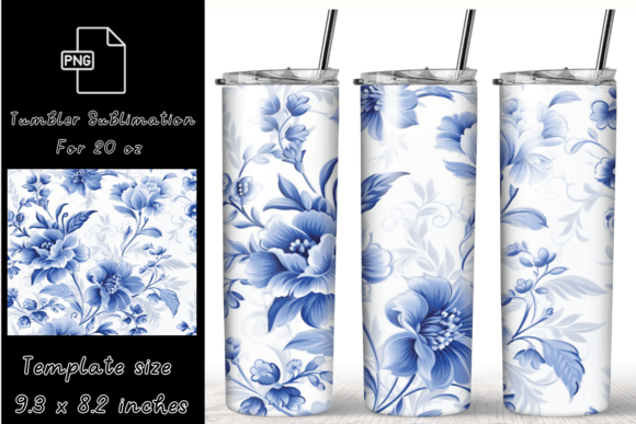 Blue Flower Tumbler Wrap, 20 Oz Skinny