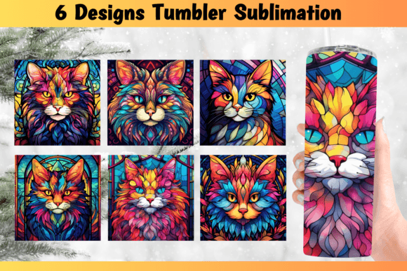 Cat Stained Glass Tumbler Wrap PNG Graphics & Crafts