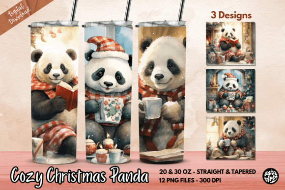 Cozy Christmas Panda Tumbler Wrap Graphics & Print Templates
