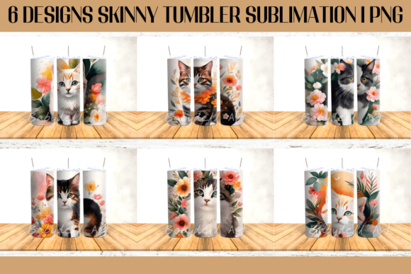 Cute Cat Tumbler Sublimation Design: Graphics & Crafts