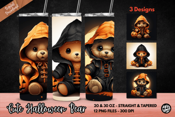 Cute Halloween Bear Tumbler Wrap Graphics & Print Templates