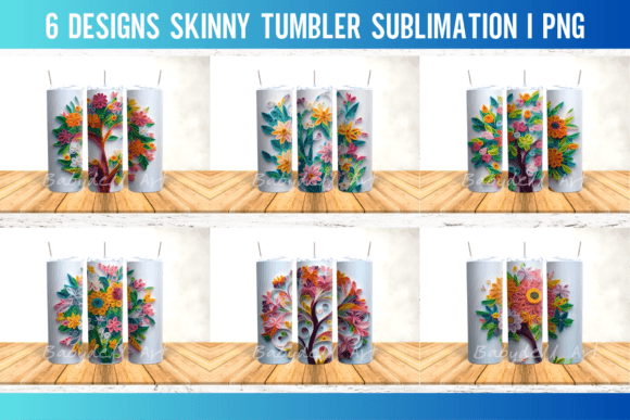 Flower Paper Quill Tumbler Sublimation Design