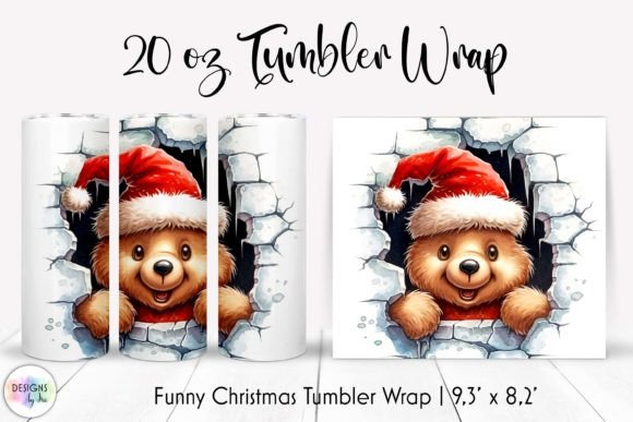 Funny Christmas Bear Tumbler Wrap Graphics