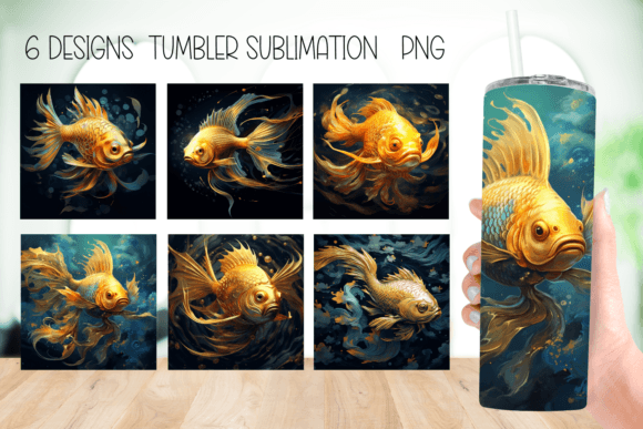Golden Fish Tumbler Sublimation Design for Crafts & Graphics
