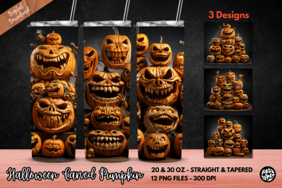 Halloween Carved Pumpkin Tumbler Wrap Graphic Print