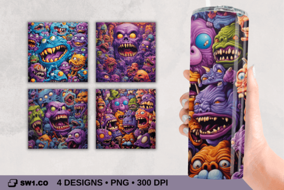 Halloween Monsters Tumbler Sublimation Graphics & Crafts