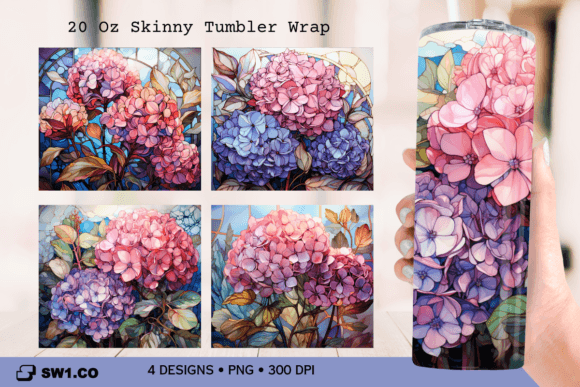 Hydrangea Stained Glass Tumbler Wrap PNG