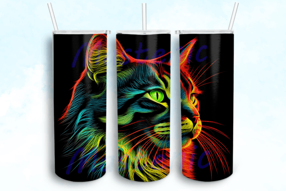 Neon Colorful Cat Tumbler PNG: A Graphics Asset for Crafts