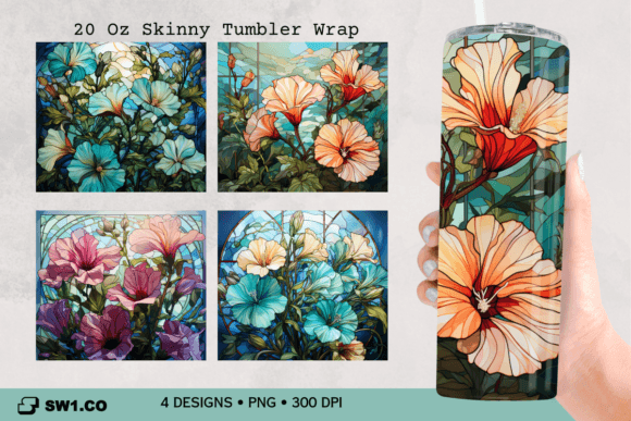 Petunia Stained Glass Tumbler Wrap PNG for Crafts & Graphics