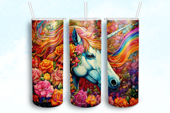 Psychedelic Unicorn 20oz Skinny Tumbler Graphics for Crafts