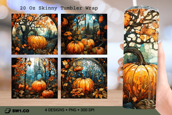 Pumpkin Stained Glass Tumbler Wrap PNG: Graphics & Crafts