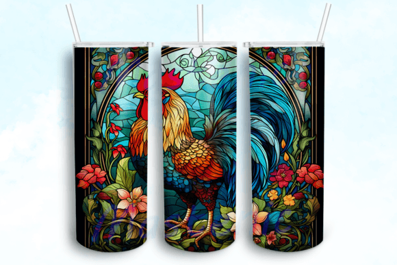 Rooster with Flowers 20oz Skinny Tumbler Graphics