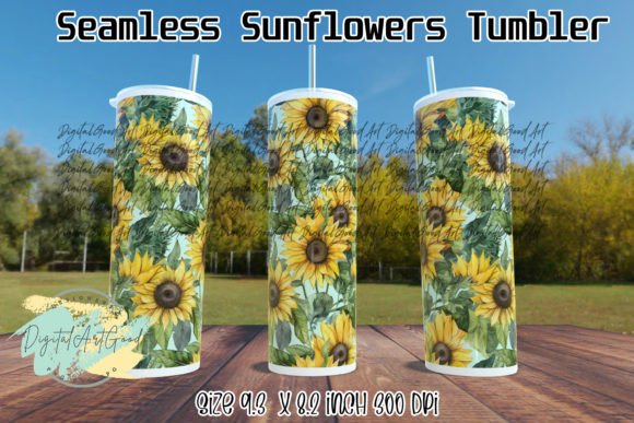 Seamless Sunflowers Watercolor Tumbler Graphics & Print Templates