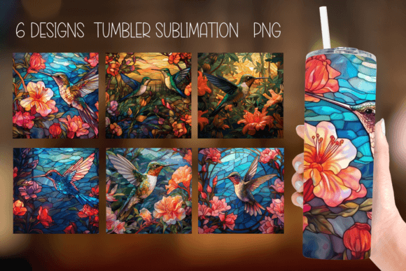 Stained Glass Hummingbird Tumbler Craft Graphics