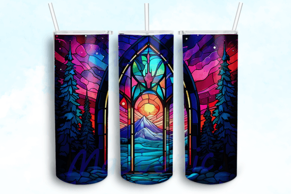 Stained Glass Northern Lights Tumbler Graphics for Crafts