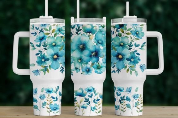 Turquoise Flowers Tumbler 40oz Quencher Graphic Template