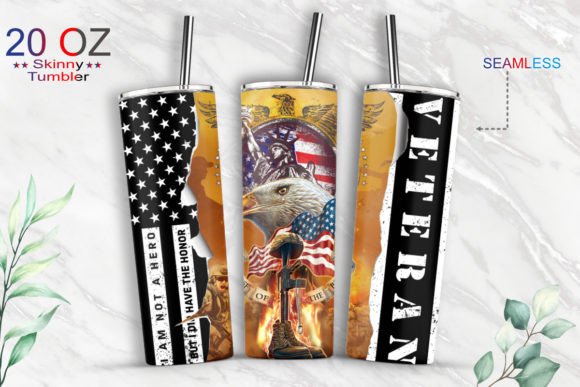 Veteren Flag 20oz Tumbler Wrap: Graphics & Print Templates