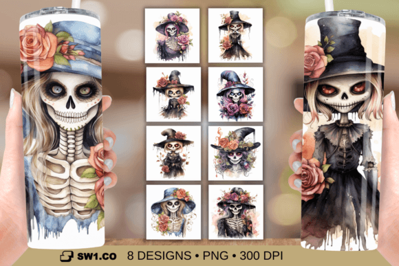 Voodoo Skeleton Witch Tumbler Wrap Png: Graphics & Crafts