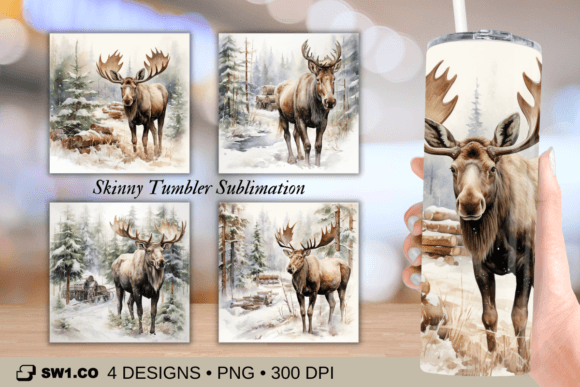 Watercolor Moose Tumbler Sublimation PNG – Graphics & Crafts