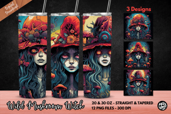 Wild Mushroom Witch Tumbler Wrap: Graphics & Print Templates